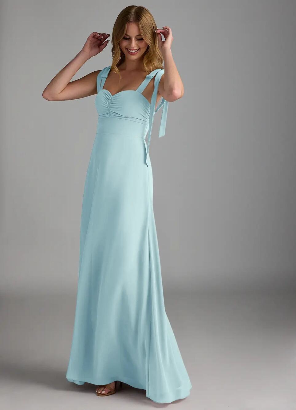 NWT Azazie Lizet Sweetheart Neck Chiffon A-Line Bridesmaid Dress Sea Glass US A2